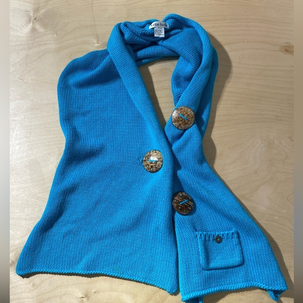 Katie Todd Blue Knit Scarf with Button Accents One Size (NS)